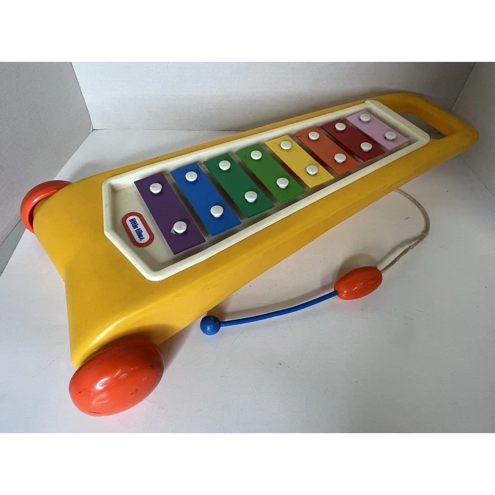 Vintage LITTLE TIKES  Rolling Xylophone  ~ Yellow w/Orange Wheels USA ~ EUC